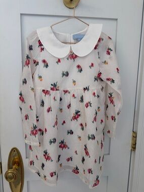Hill House Cream Floral Peter Pan Collar Dress with Pink & Green Accents